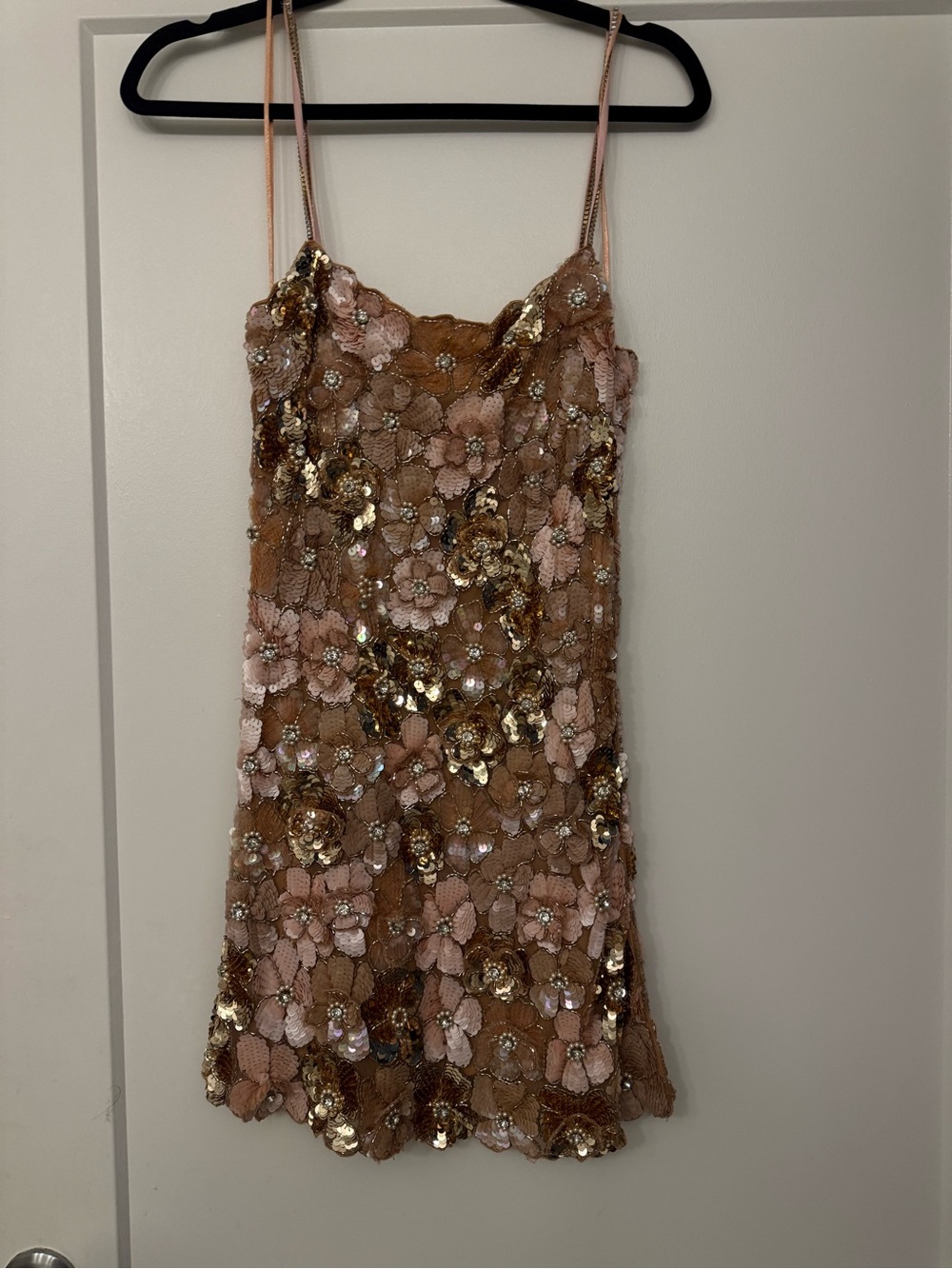 LoveShackFancy Kids Floral Sequin Slip Dress in Blush and Gold